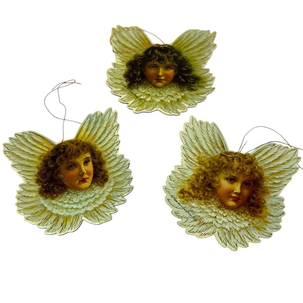 Vtg‎ 1986 Merrimack Publishing Corp Ornament Angel Gold 2-Sided Christmas Set 3